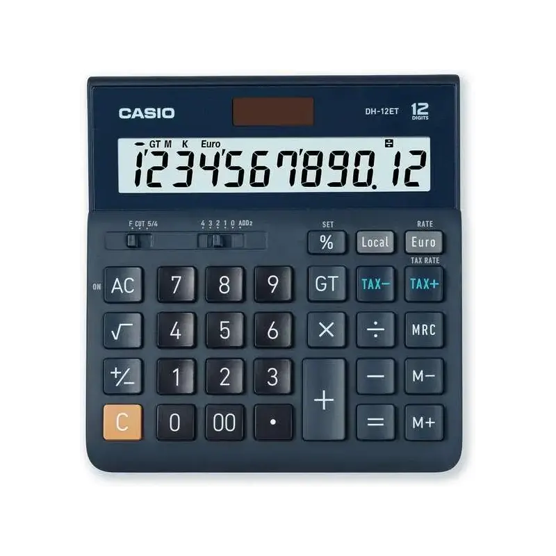 Casio DH-12ET Calculadora de Sobremesa - Pantalla Extragrande de 12 Digitos - Alimentacion Solar y Pilas - Color Azul Oscuro | A