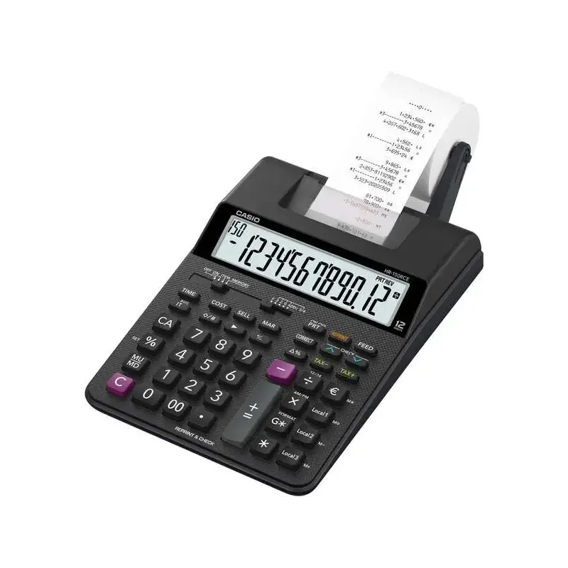 Casio HR150RCE Calculadora Impresora de Sobremesa - Pantalla de 12 Digitos - Anchura del Papel 58mm - Imprime Hora y Fecha - Ali