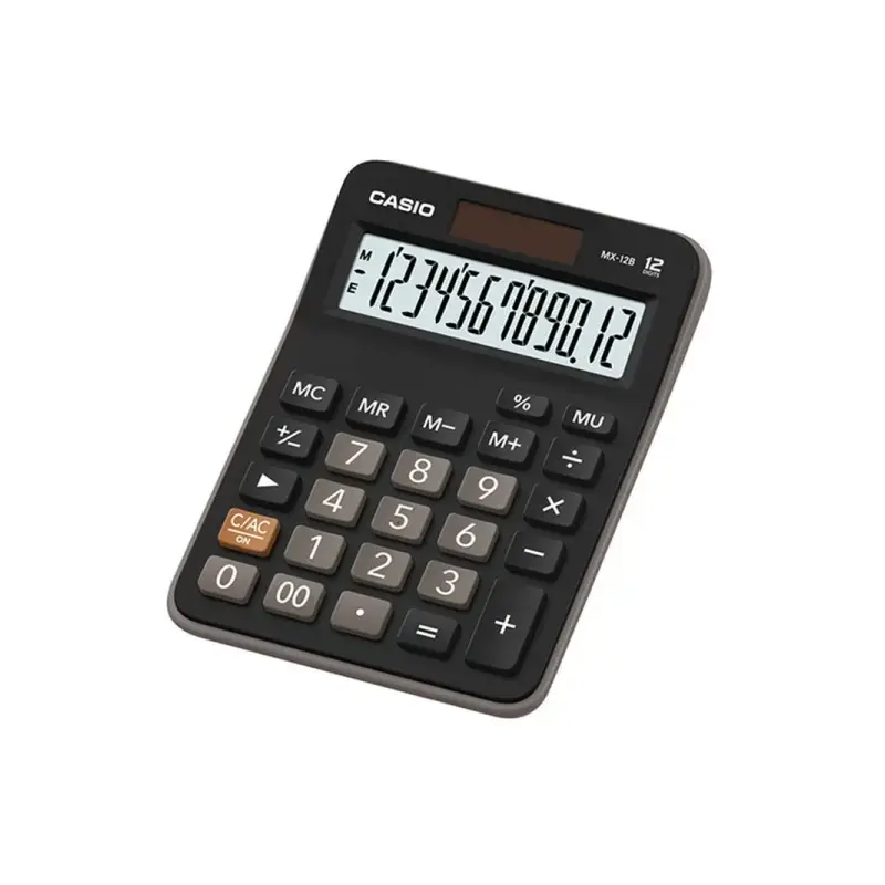 Casio MX-12B Calculadora de Escritorio Pequeña - Pantalla LCD de 12 Digitos - Solar y Pilas - Color Negro | Ahorro Imprimiendo