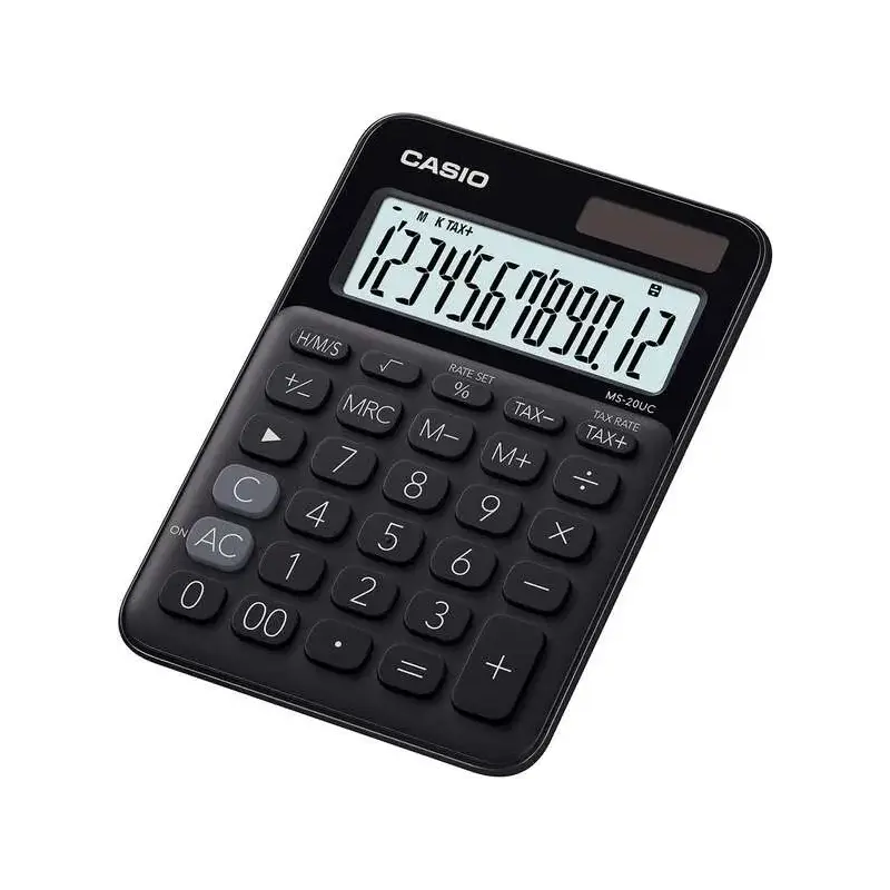 Casio MS-20UC Calculadora de Sobremesa Pequeña - Pantalla LCD de 12 Digitos - Alimentacion Solar y Pilas - Color Negro | Ahorro