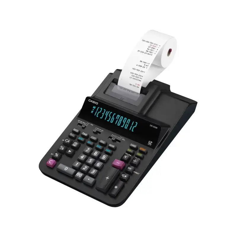 Casio DR-200R Calculadora Impresora de Sobremesa con Pantalla Grande de 12 Digitos - Impresion en 2 Colores - 4,4 Lineas por Seg