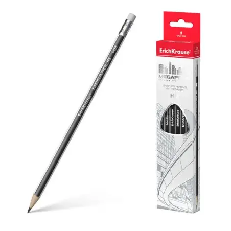 Erichkrause Megapolis HB - Lapiz de Grafito Triangular con Goma de Borrar - Madera Seleccionada - Dureza HB - Resistente al Impa