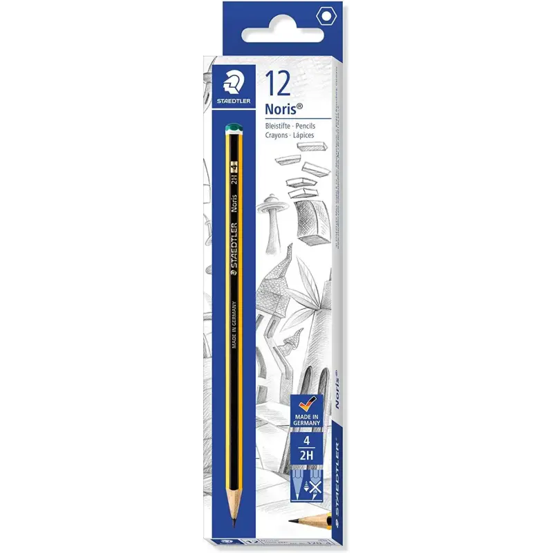 Staedtler Noris 120-4 Lapiz de Grafito Hexagonal - Mina 2H - Resistencia a la Rotura - Madera de Bosques Sostenibles | Ahorro Im