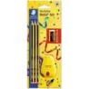 Staedtler Noris 120 Pack de 3 Lapices de Grafito Hexagonales + Goma de Borrar + Sacapuntas - Mina HB Ultrarresistente de 2mm - M