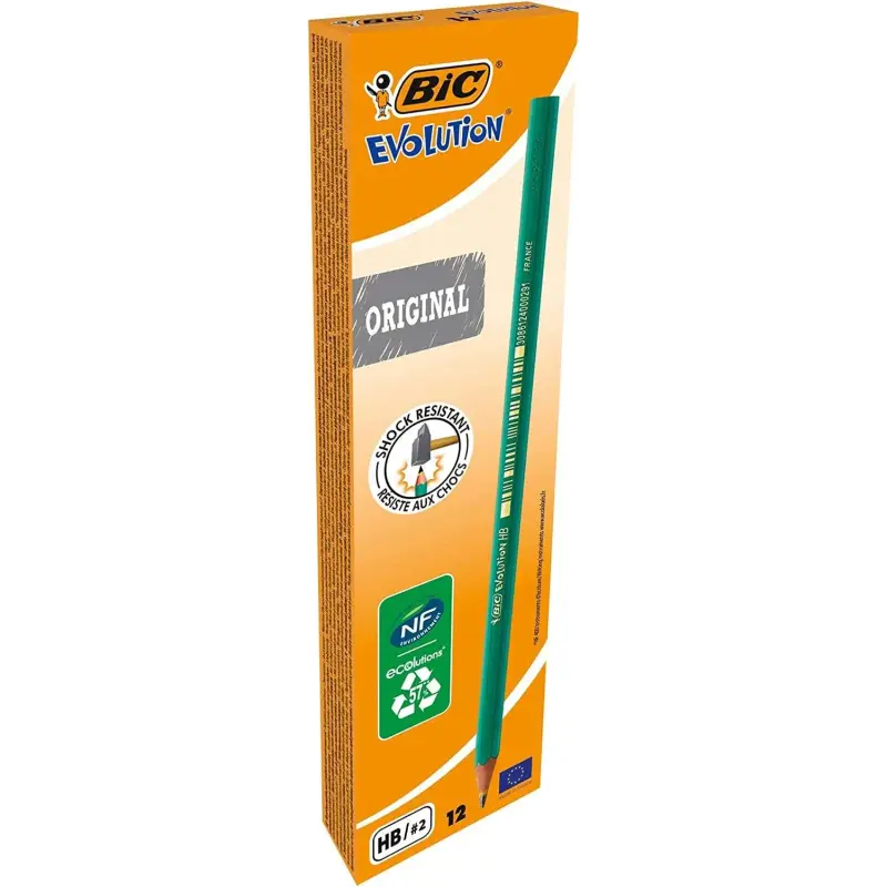 Bic Evolution Original Lapiz de Grafito Hexagonal - Mina HB Ultrarresistente - Sin Madera - No se Astilla | Ahorro Imprimiendo