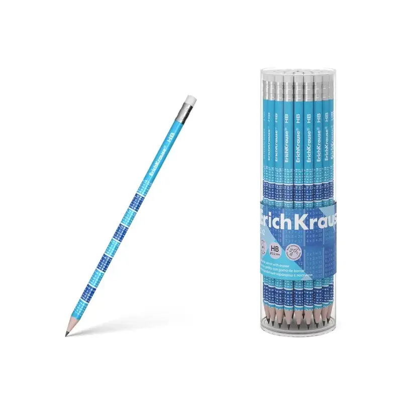Erichkrause 2x2 Lapiz de Grafito HB con Goma de Borrar - Madera Seleccionada - Decorado con las Tablas de Multiplicar - Facil Af