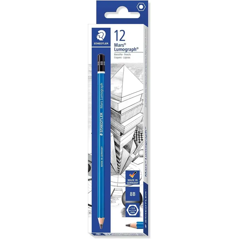 Staedtler Mars Lumograph 100 Lapiz de Grafito Hexagonal - Mina 8B - Resistencia a la Rotura - Madera de Bosques Sostenibles | Ah