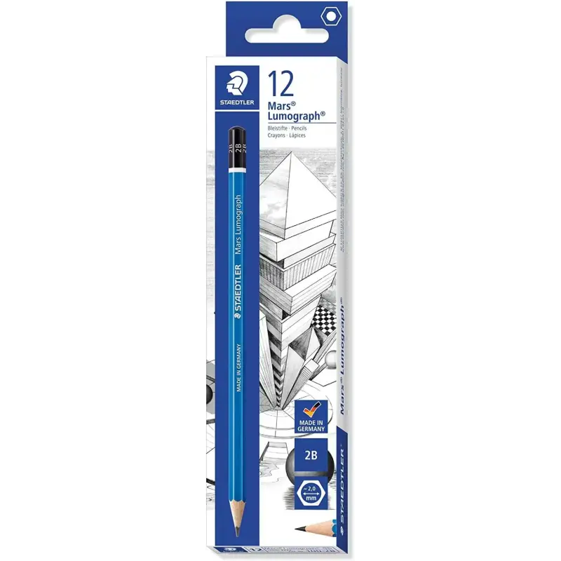 Staedtler Mars Lumograph 100 Lapiz de Grafito Hexagonal - Mina 2B - Resistencia a la Rotura - Madera de Bosques Sostenibles | Ah