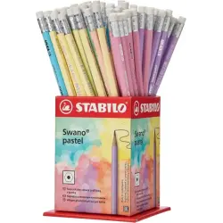 Stabilo Swano Pastel Expositor con 72 Lapices de Grafito HB de 2.2mm con Goma - Mina Antirrotura - Forma Hexagonal - Colores Pas