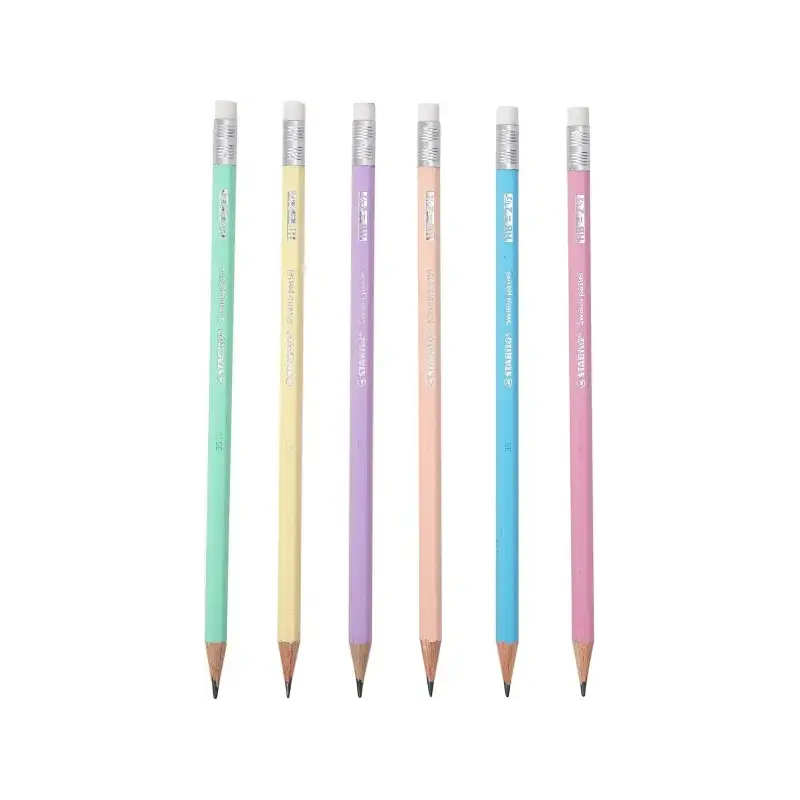 Stabilo Swano Pastel Expositor con 72 Lapices de Grafito HB de 2.2mm con Goma - Mina Antirrotura - Forma Hexagonal - Colores Pas