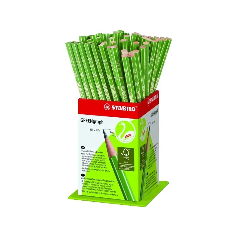 Stabilo GREENgraph Expositor con 60 Lapices de Grafito - Mina HB 2.2mm - 100% Madera Cultivada de Forma Sostenible - Cuerpo de C