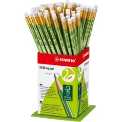 Stabilo GREENgraph Expositor con 60 Lapices de Grafito con Goma - Mina HB 2.2mm - 100% Madera Cultivada de Forma Sostenible - Cu