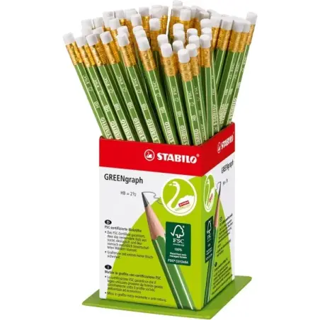 Stabilo GREENgraph Expositor con 60 Lapices de Grafito con Goma - Mina HB 2.2mm - 100% Madera Cultivada de Forma Sostenible - Cu