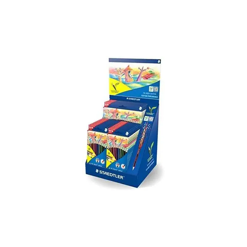 Staedtler Noris Colour 185 Expositor con 20 Estuches de 12 Lapices de Colores + 5 Estuches de 24 Lapices de Colores - Diseño Hex