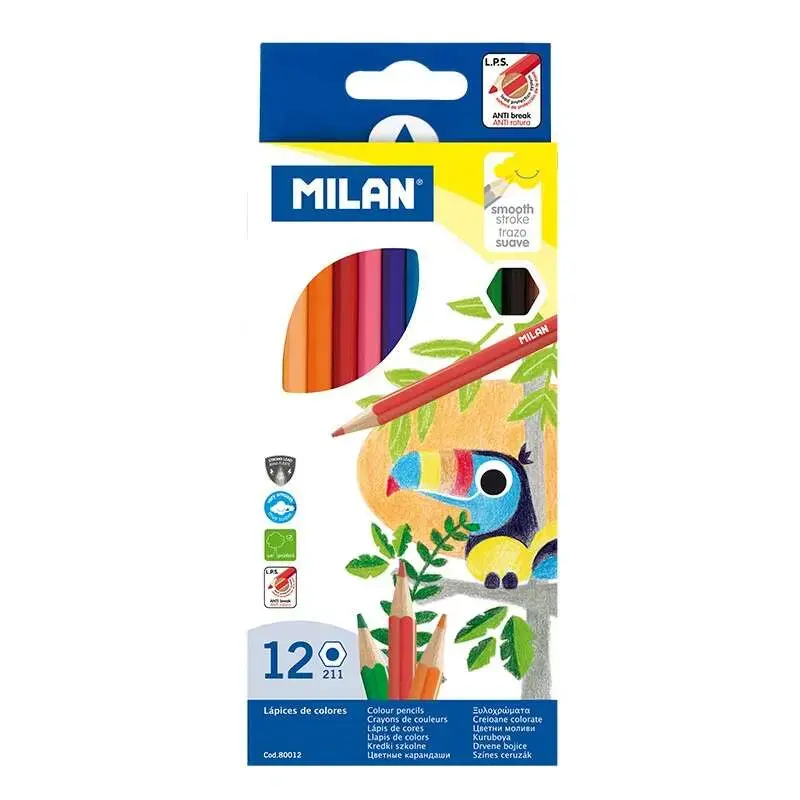 Milan Pack de 12 Lapices Hexagonales de Colores - Mina 2.9mm - Trazo Uniforme - Resistente a la Rotura - Colores Surtidos | Ahor