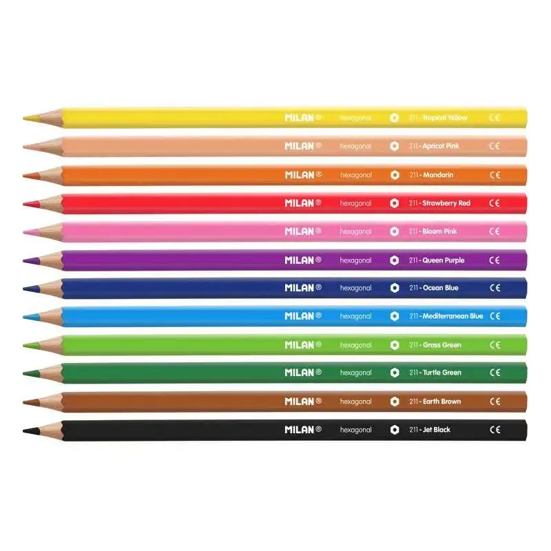 Milan Pack de 12 Lapices Hexagonales de Colores - Mina 2.9mm - Trazo Uniforme - Resistente a la Rotura - Colores Surtidos | Ahor