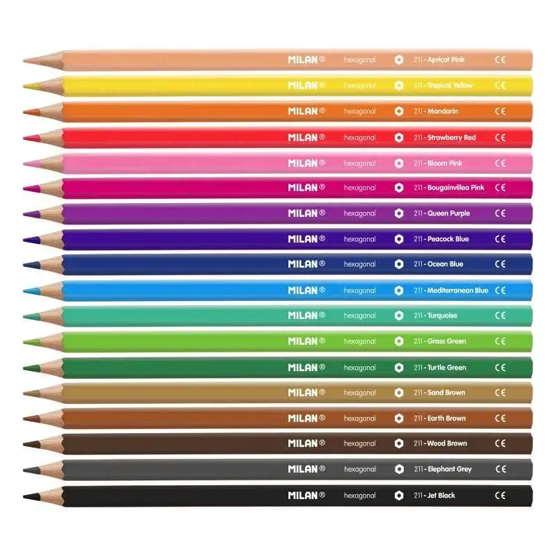 Milan Pack de 18 Lapices Hexagonales de Colores - Mina 2.9mm - Trazo Uniforme - Resistente a la Rotura - Colores Surtidos | Ahor