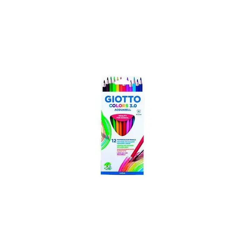 Giotto Colors Acquarell 3.0 Pack de 12 Lapices Triangulares de Colores Acuarelables - Mina 3 mm - Madera - Colores Surtidos | Ah