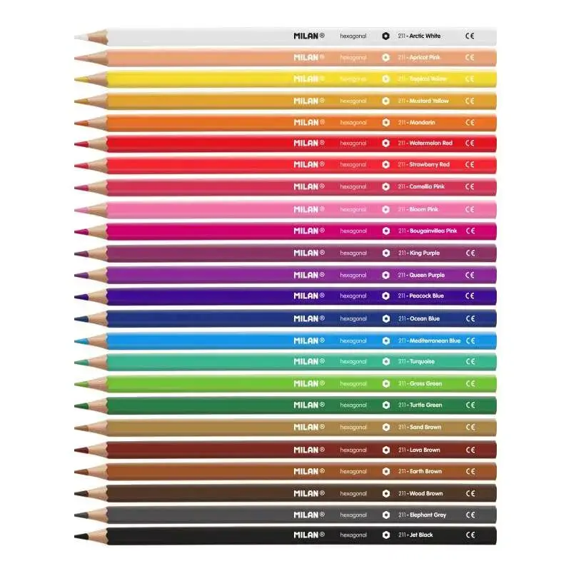 Milan Pack de 24 Lapices Hexagonales de Colores - Mina 2.9mm - Trazo Uniforme - Resistente a la Rotura - Colores Surtidos | Ahor