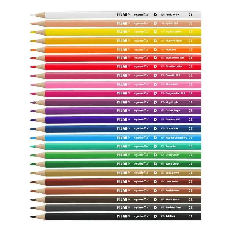 Milan Pack de 24 Lapices Triangulares Acuarelables + Pincel - Mina 2.9mm - Trazo Uniforme - Resistente a la Rotura - Colores Sur