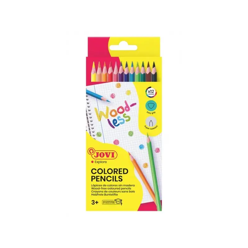 Jovi Woodless Pack de 12 Lapices de Colores - Forma Triangular - Minas Resistentes - Sin Madera - Colores Surtidos | Ahorro Impr