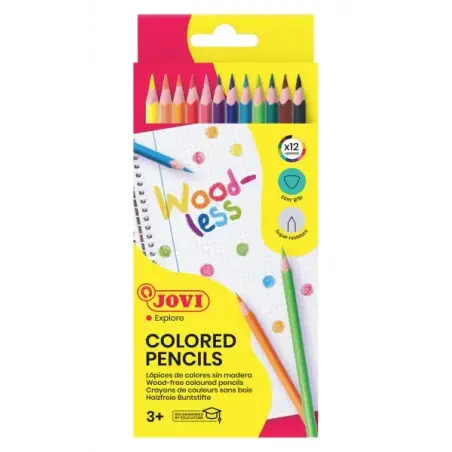 Jovi Woodless Pack de 12 Lapices de Colores - Forma Triangular - Minas Resistentes - Sin Madera - Colores Surtidos | Ahorro Impr