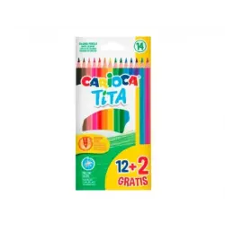 Carioca Tita Pack de 12 + 2 Lapices de Colores - Minas Resistentes - Colores Surtidos | Ahorro Imprimiendo