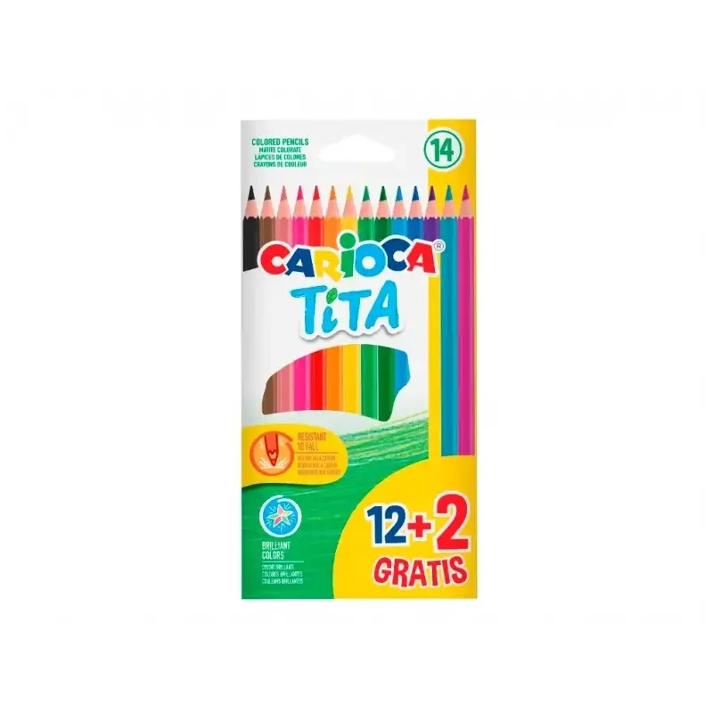Carioca Tita Pack de 12 + 2 Lapices de Colores - Minas Resistentes - Colores Surtidos | Ahorro Imprimiendo