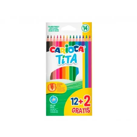 Carioca Tita Pack de 12 + 2 Lapices de Colores - Minas Resistentes - Colores Surtidos | Ahorro Imprimiendo