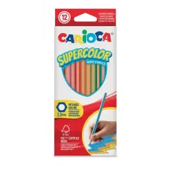 Carioca Supercolor Pack de 12 Lapices de Colores - Cuerpo de Madera Hexagonal - Colores Intensos y Gran Opacidad - Mina de 3.3mm