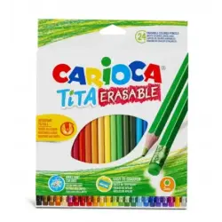 Carioca Tita Pack de 24 Lapices Borrables de Resina - Cuerpo Hexagonal - Colores Brillantes y Lavables - Escritura Blanda - Mina