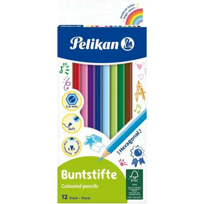 Pelikan Caja de 12 Lapices de Colores Hexagonales Lacados - Mina Antirotura - Certificacion FSC | Ahorro Imprimiendo
