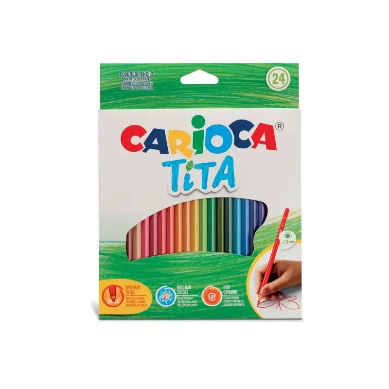 Carioca Tita Pack de 24 Lapices de Resina - Cuerpo Hexagonal - Colores Brillantes y Lavables - Escritura Blanda - Mina Ø 3mm Seg