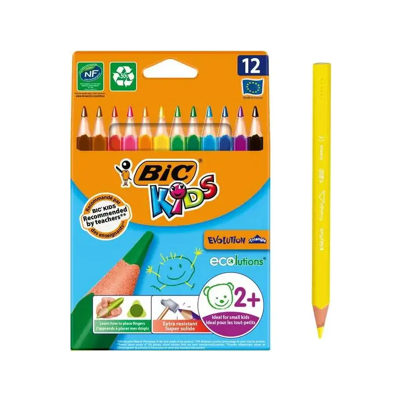 Bic Kids Evolution Triangle Pack de 12 Lapices de Colores Triangulares - Punta Ultraresistente - Sin Madera | Ahorro Imprimiendo