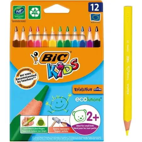 Bic Kids Evolution Triangle Pack de 12 Lapices de Colores Triangulares - Punta Ultraresistente - Sin Madera | Ahorro Imprimiendo