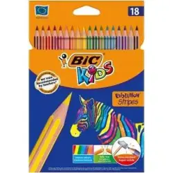 Bic Kids Evolution Stripes Caja de 18 Lapices de Colores surtidos - Fabricados en Resina - Punta Ultraresistente - Mina Pigmenta
