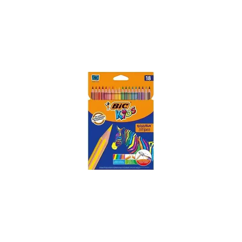 Bic Kids Evolution Stripes Caja de 18 Lapices de Colores surtidos - Fabricados en Resina - Punta Ultraresistente - Mina Pigmenta