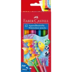 Faber-Castell Classic Colour Acuarelable Pack de 12 Lapices de Colores Hexagonales Acuarelables + Pincel - Resistencia a la Rotu