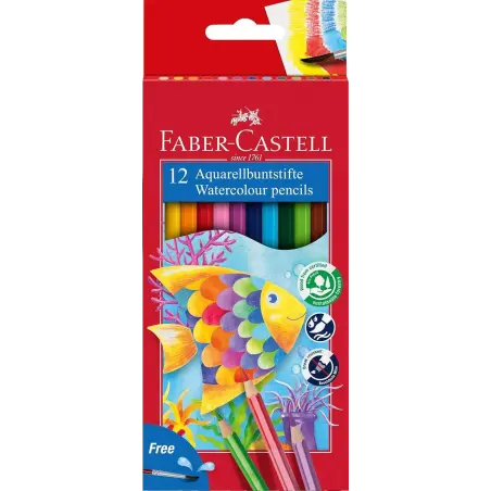 Faber-Castell Classic Colour Acuarelable Pack de 12 Lapices de Colores Hexagonales Acuarelables + Pincel - Resistencia a la Rotu