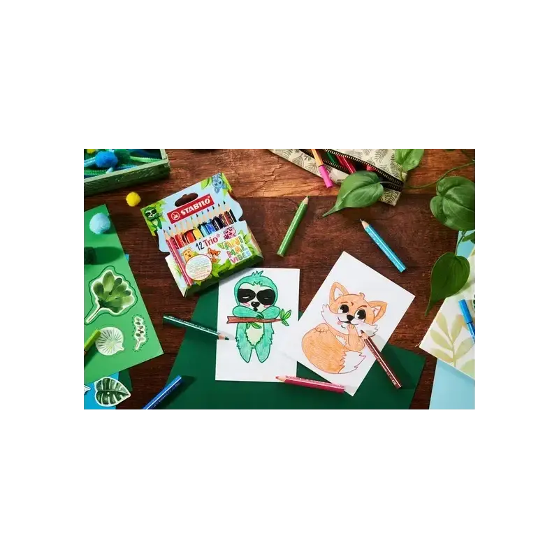 Stabilo Trio Animal Vibes Pack con 12 Lapices de Colores - Estampados Divertidos de Animales - Mina de 4.2mm - Forma Triangular