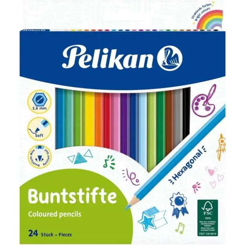 Pelikan Caja de 24 Lapices de Colores Hexagonales Lacados - Mina Antirotura - FSC | Ahorro Imprimiendo