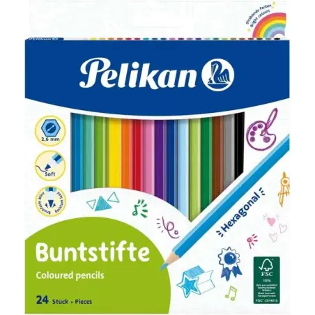 Pelikan Caja de 24 Lapices de Colores Hexagonales Lacados - Mina Antirotura - FSC | Ahorro Imprimiendo