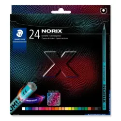 Staedtler Norix 186 Pack de 24 Lapices de Colores HB - Madera Negra - Mina de Grafito - Diseño Inteligente - Para Escribir, Dibu