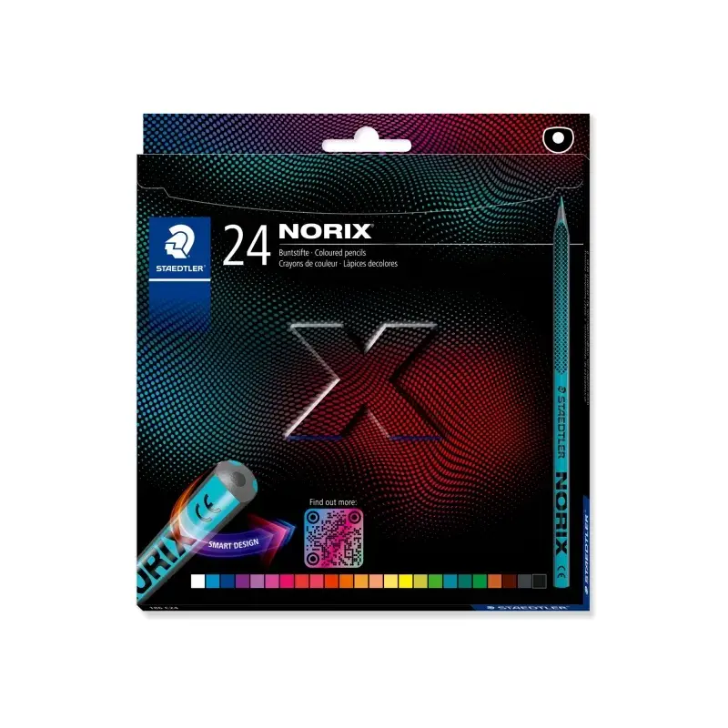 Staedtler Norix 186 Pack de 24 Lapices de Colores HB - Madera Negra - Mina de Grafito - Diseño Inteligente - Para Escribir, Dibu
