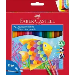 Faber-Castell Classic Colour Acuarelable Pack de 24 Lapices de Colores Hexagonales Acuarelables + Pincel - Resistencia a la Rotu