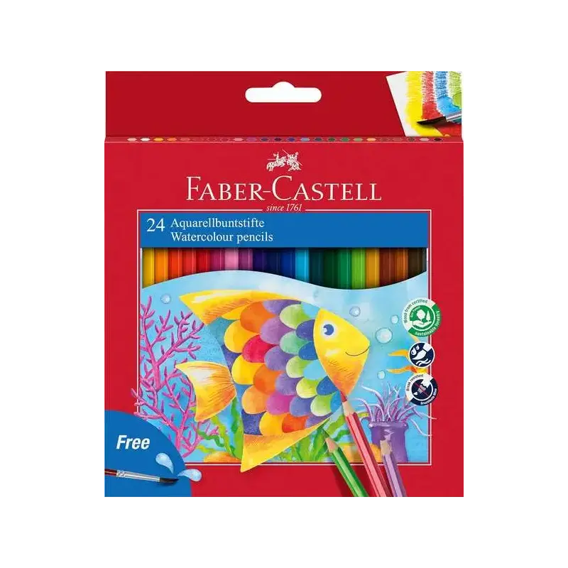 Faber-Castell Classic Colour Acuarelable Pack de 24 Lapices de Colores Hexagonales Acuarelables + Pincel - Resistencia a la Rotu