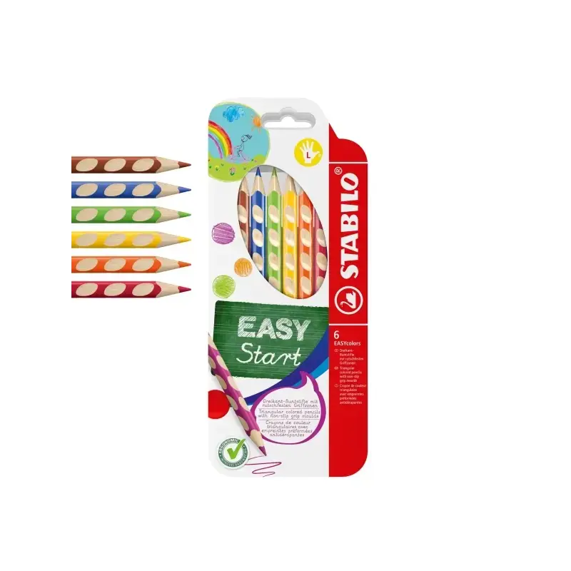 Stabilo Easycolors Pack con 6 Lapices de Colores Ergonomicos - Mina de 4.2mm - Forma Triangular - Uso Zurdo - Colores Surtidos |