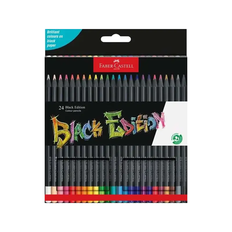 Faber-Castell Black Edition Pack de 24 Lapices de Colores - Mina Supersuave - Madera Negra - Ideales para Dibujo sobre Papel Cla