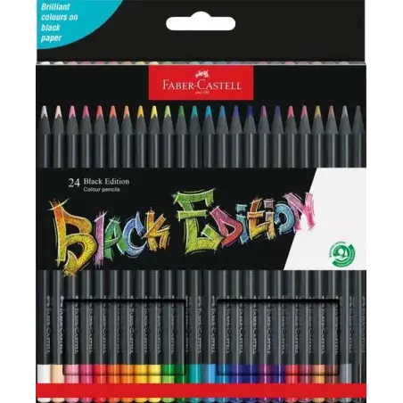 Faber-Castell Black Edition Pack de 24 Lapices de Colores - Mina Supersuave - Madera Negra - Ideales para Dibujo sobre Papel Cla