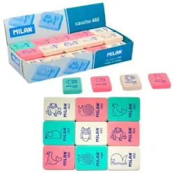 Milan 460 Goma de Borrar Rectangular Flexible - Miga de Pan - Caucho Sintetico - Dibujos Infantiles - Colores Surtidos | Ahorro